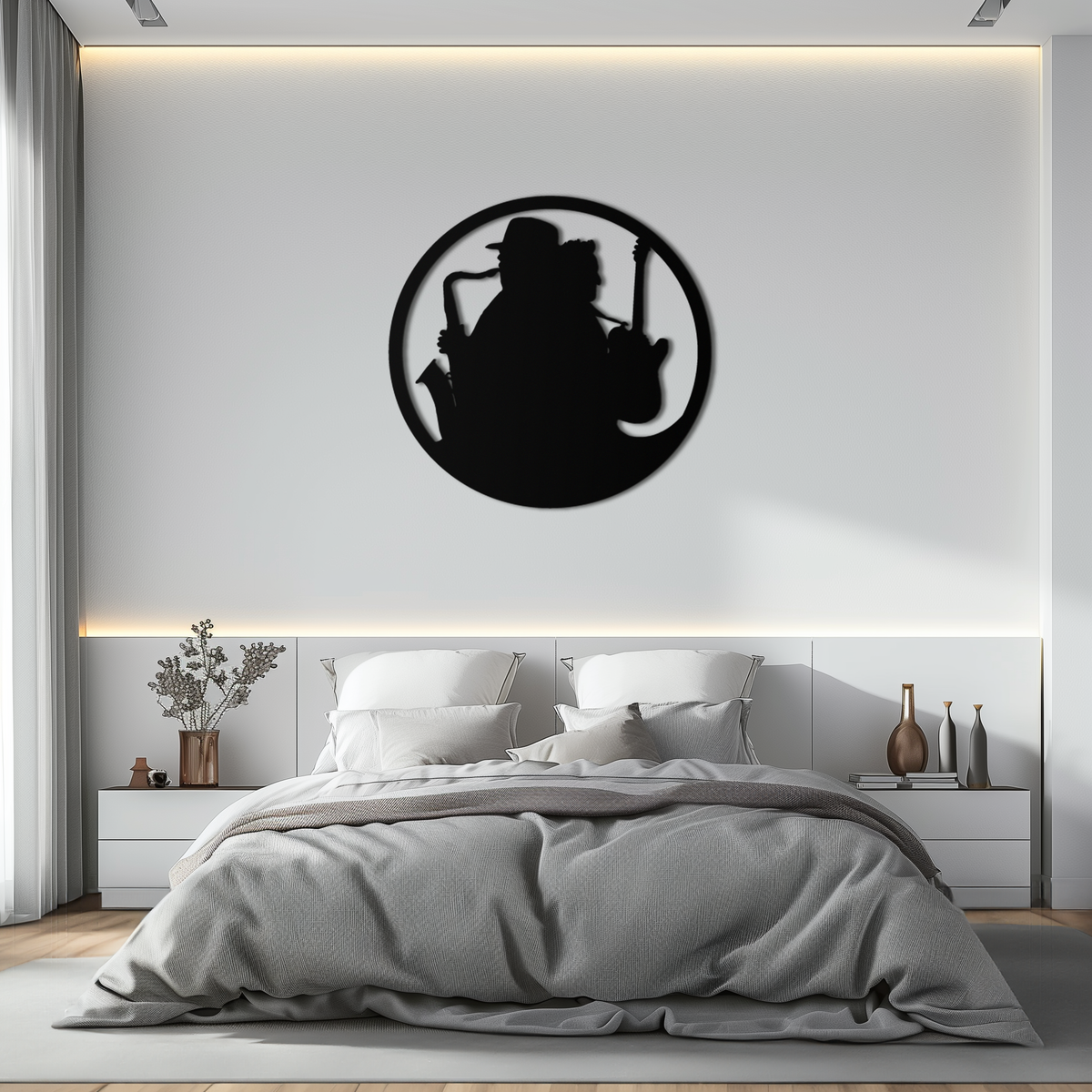 Metal Wall Art Jazz Musicians Saxophone and Guitar Silhouettes