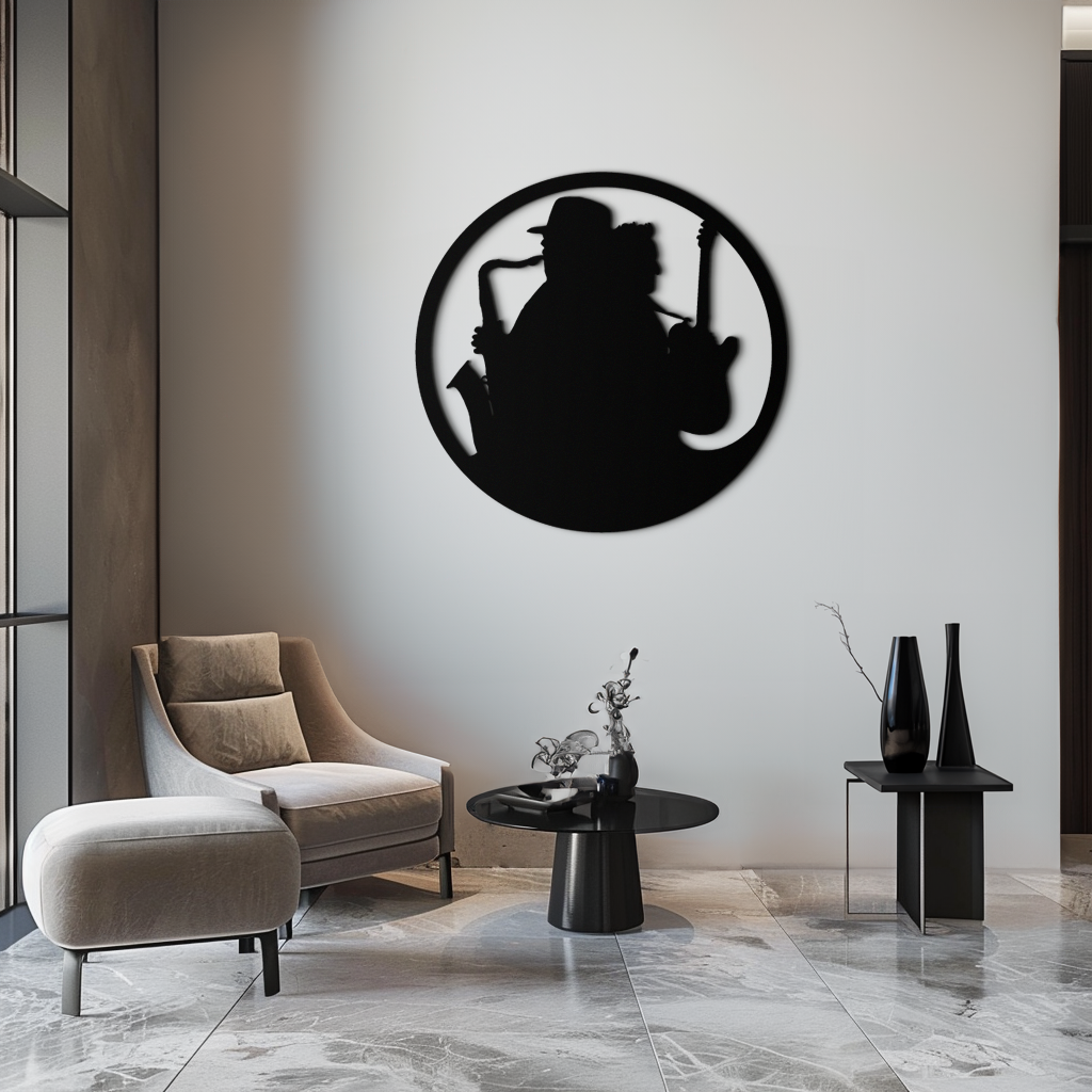 Metal Wall Art Jazz Musicians Saxophone and Guitar Silhouettes