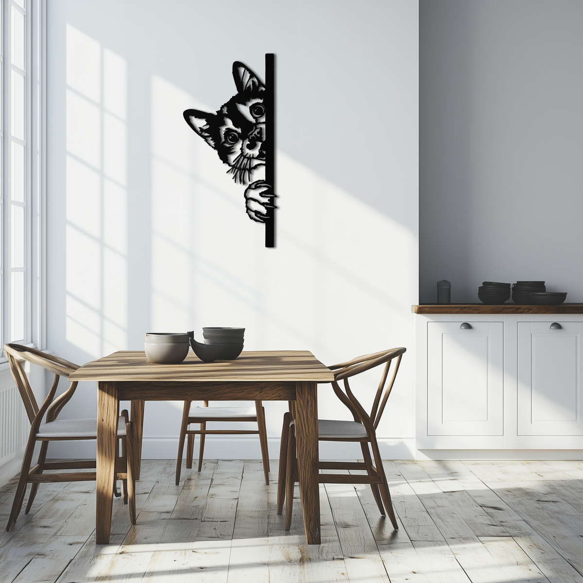 Metal Wall Art Peeking Cat Whimsical Design - Cute Kitty Home Decor for Pet Lovers