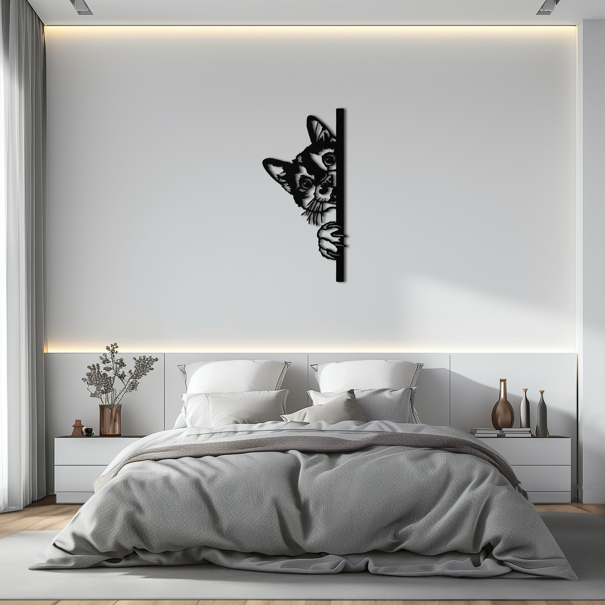 Metal Wall Art Peeking Cat Whimsical Design - Cute Kitty Home Decor for Pet Lovers