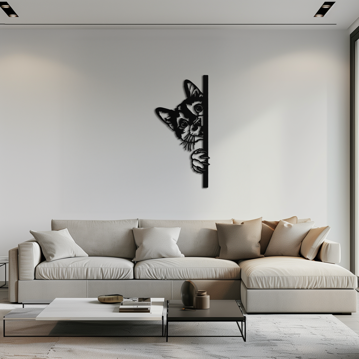 Metal Wall Art Peeking Cat Whimsical Design - Cute Kitty Home Decor for Pet Lovers