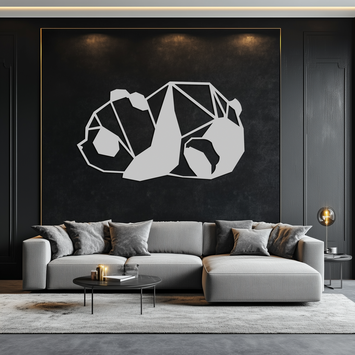 Metal Wall Art - Sleeping Panda Geometric Minimalist Modern Design