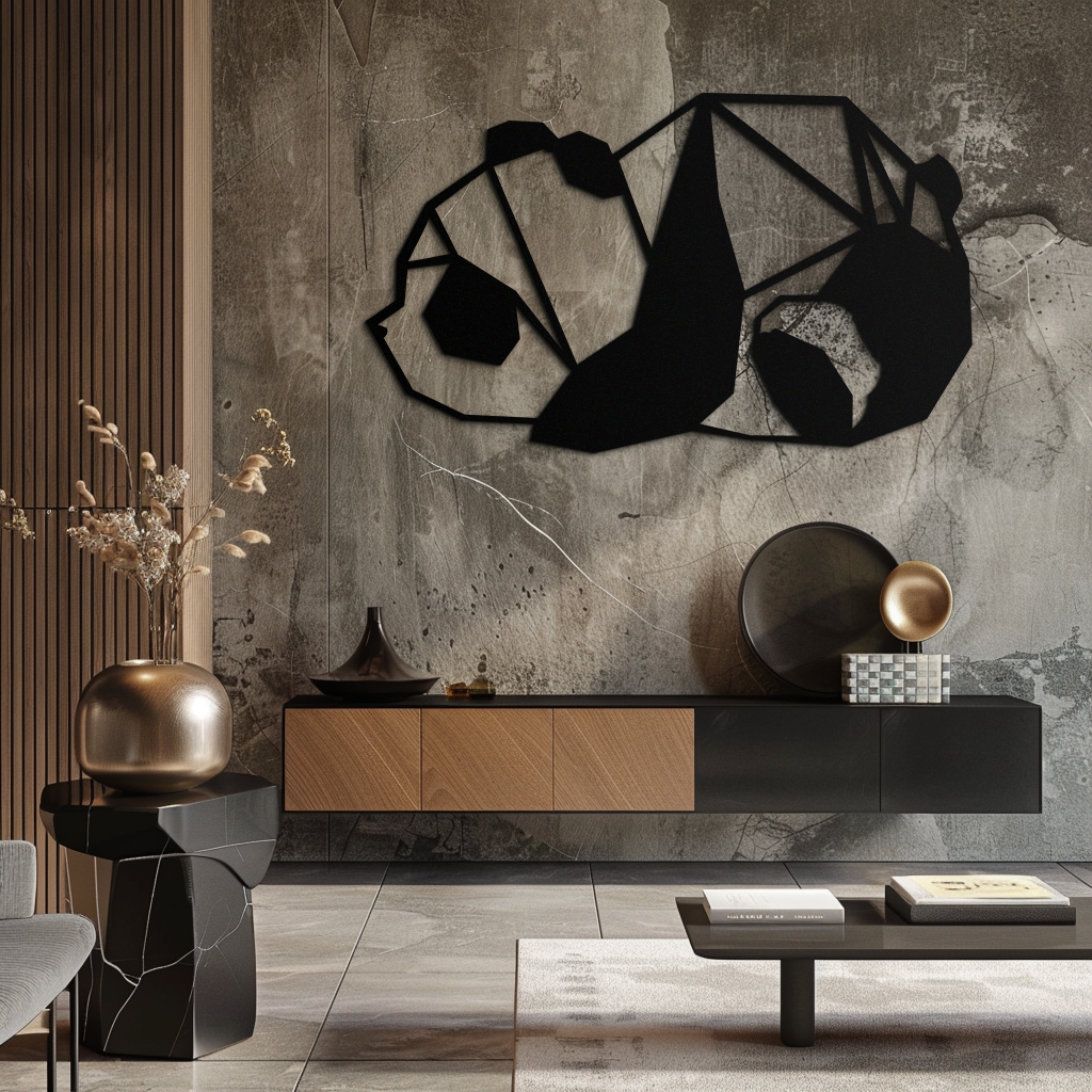 Metal Wall Art - Sleeping Panda Geometric Minimalist Modern Design