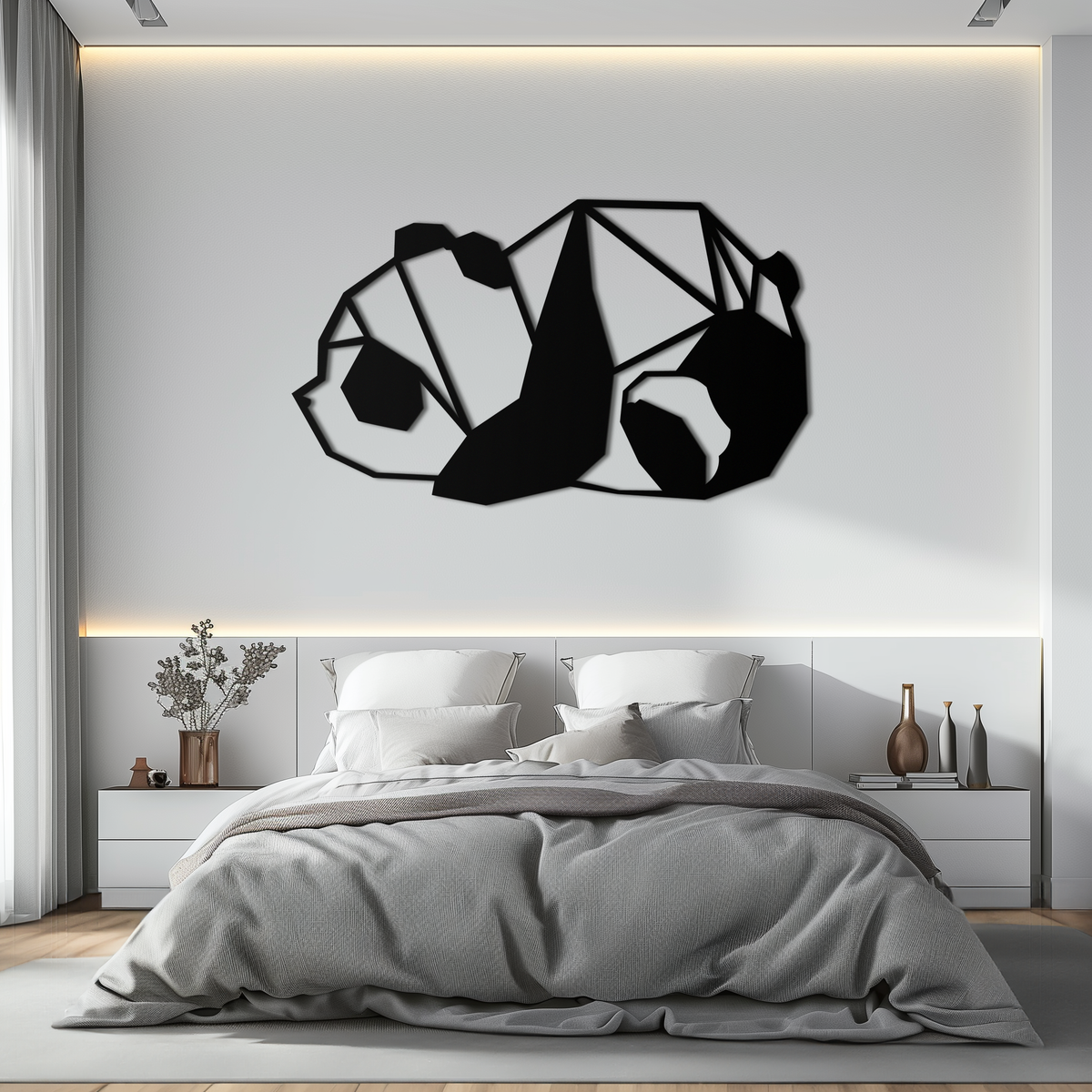 Metal Wall Art - Sleeping Panda Geometric Minimalist Modern Design