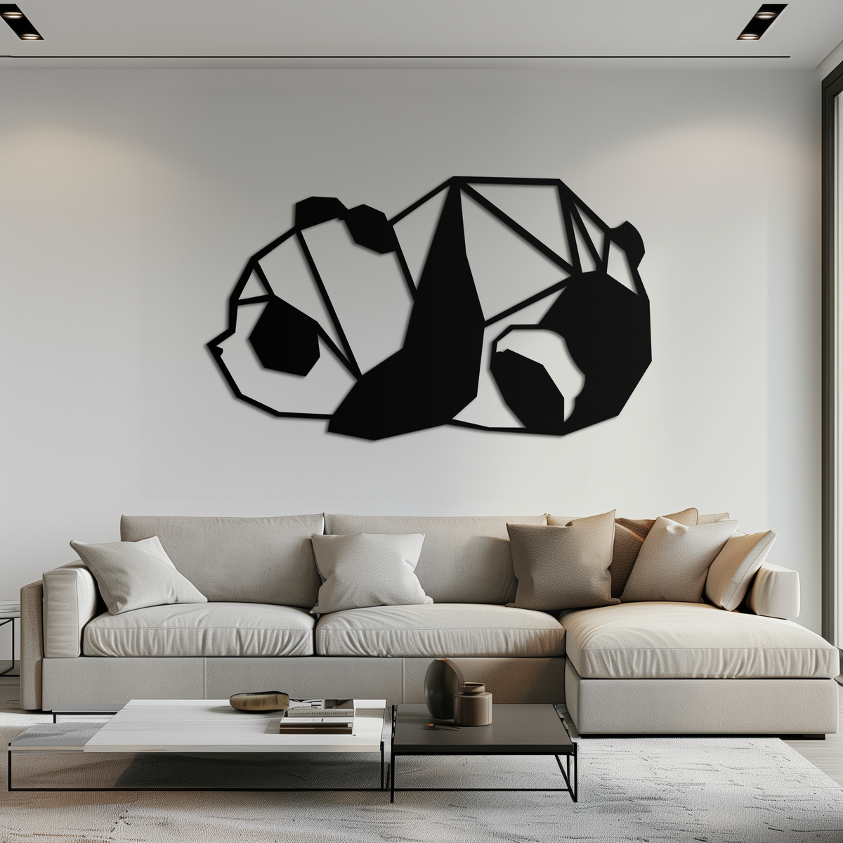 Metal Wall Art - Sleeping Panda Geometric Minimalist Modern Design