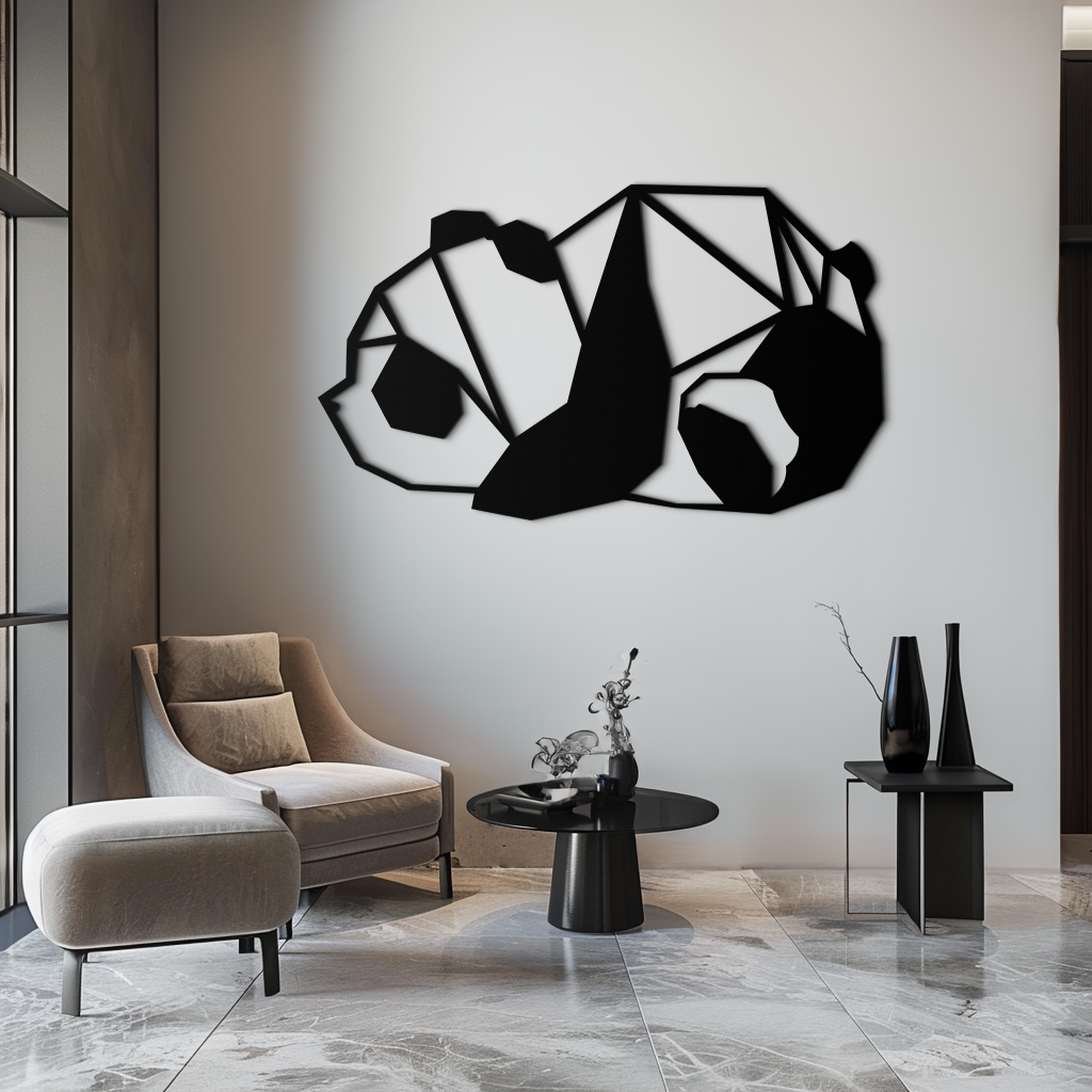 Metal Wall Art - Sleeping Panda Geometric Minimalist Modern Design