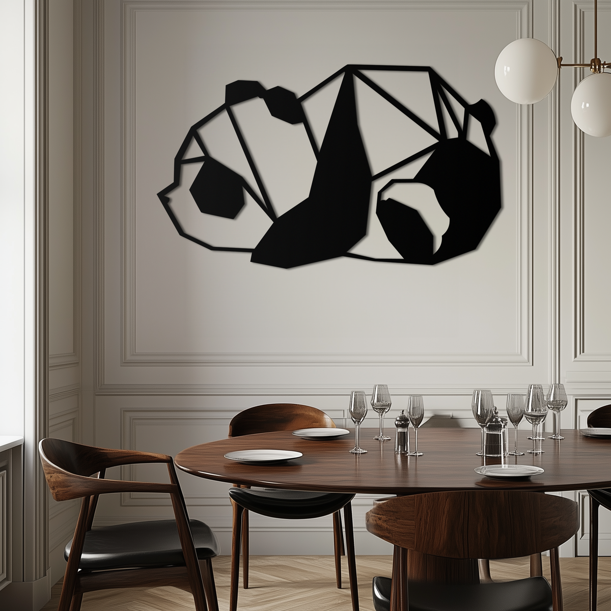 Metal Wall Art - Sleeping Panda Geometric Minimalist Modern Design