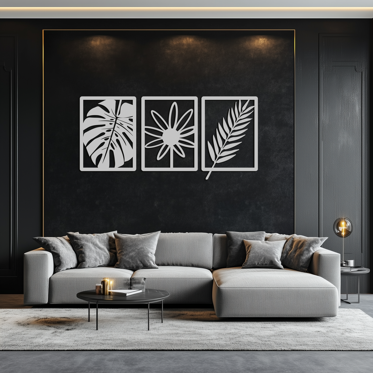Botanical Metal Wall Art Set - Minimalist Tropical Leaf Design