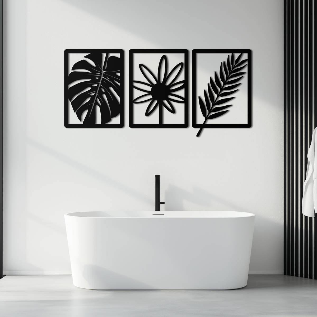 Botanical Metal Wall Art Set - Minimalist Tropical Leaf Design
