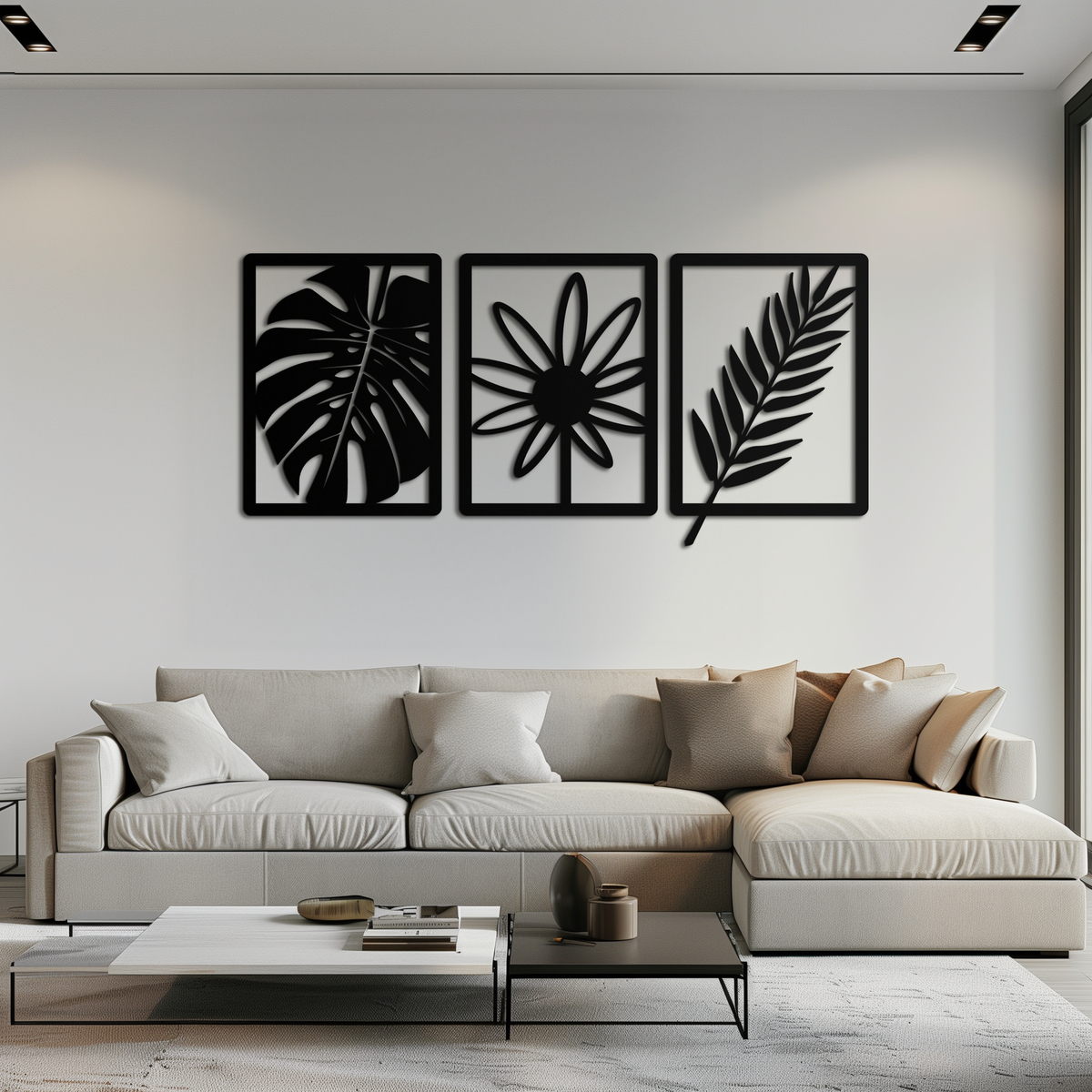 Botanical Metal Wall Art Set - Minimalist Tropical Leaf Design