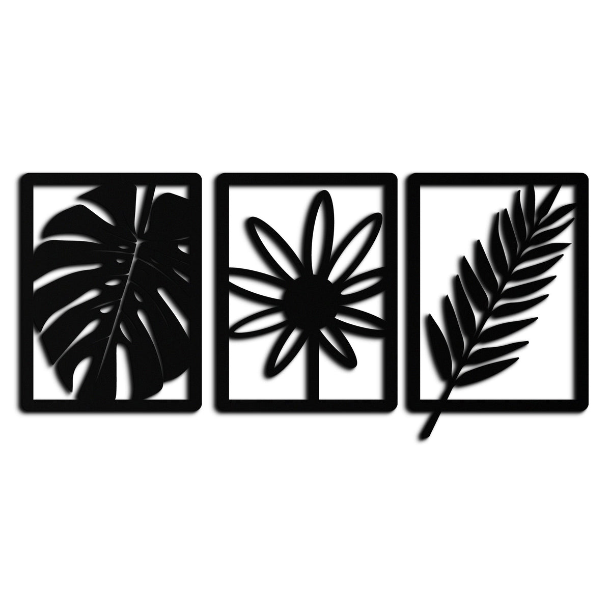 Botanical Metal Wall Art Set - Minimalist Tropical Leaf Design