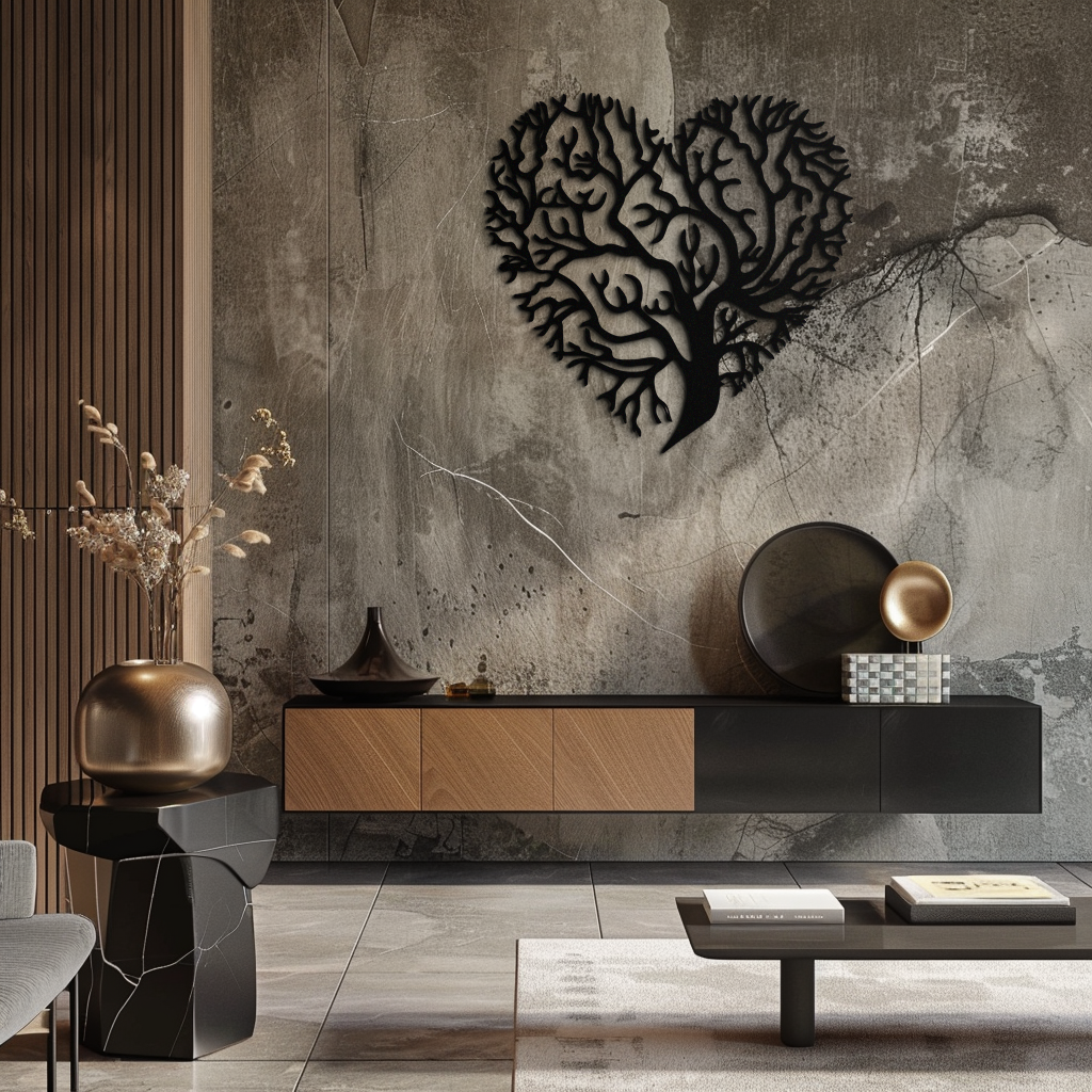 Metal Heart Tree Wall Art - Modern Rustic Romantic Nature Love Inspired Home Decor