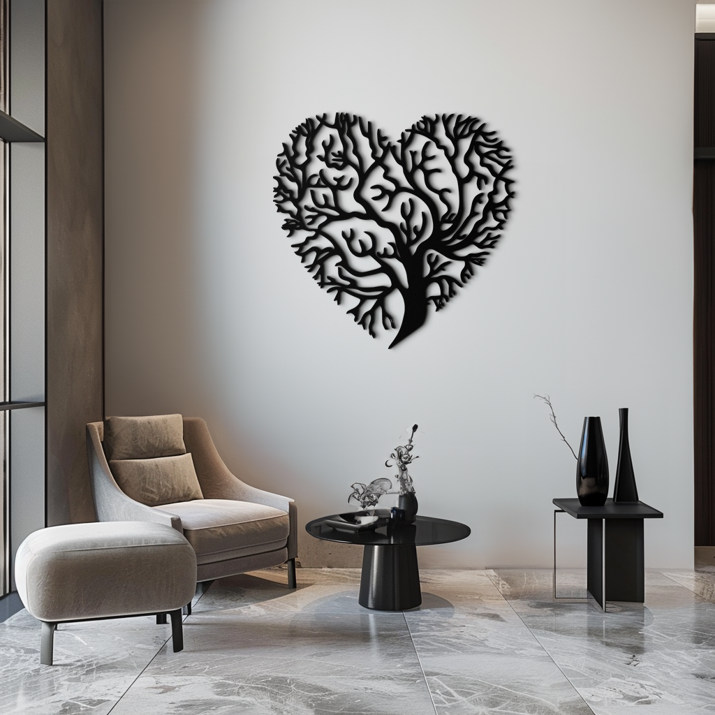 Metal Heart Tree Wall Art - Modern Rustic Romantic Nature Love Inspired Home Decor