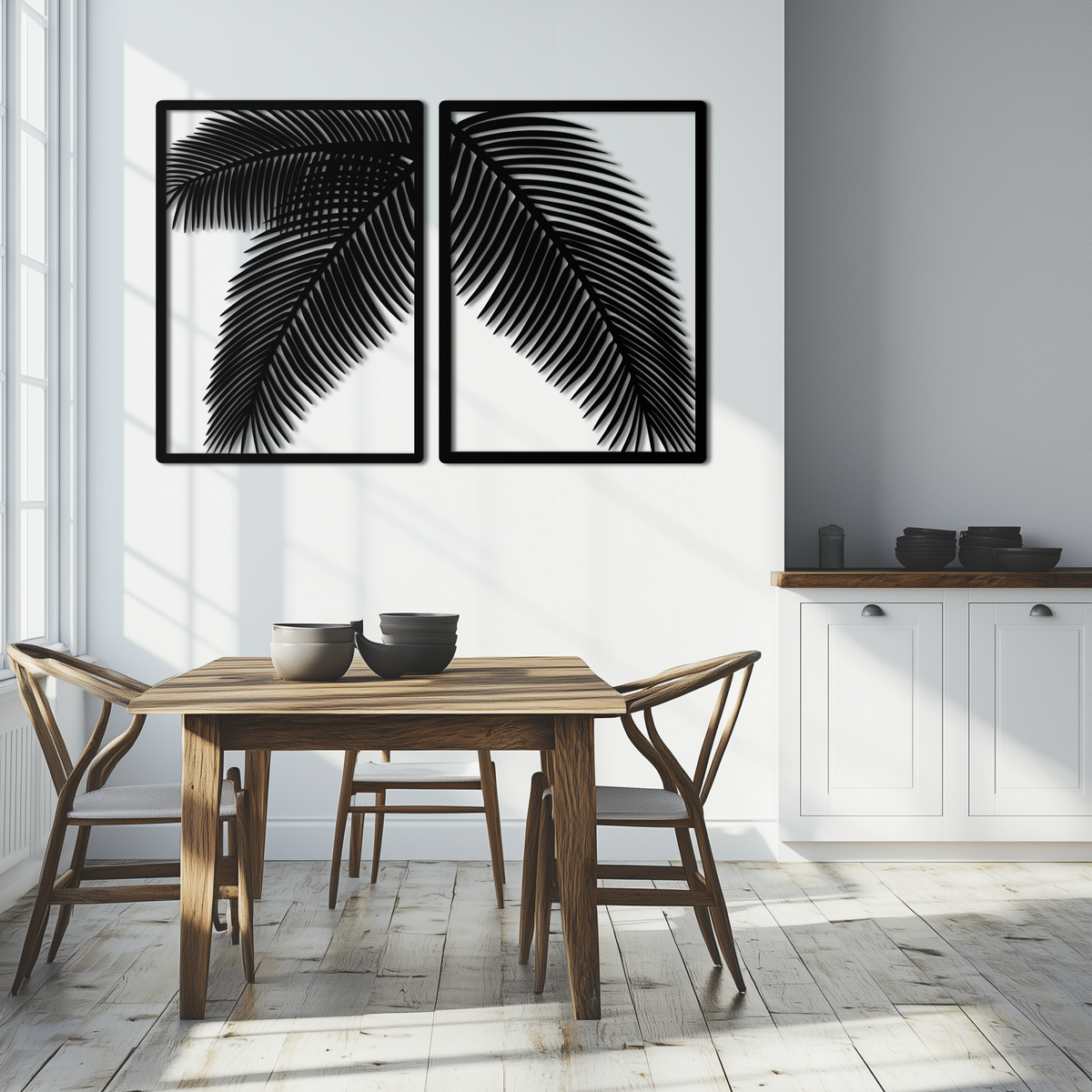 Metal Wall Art Split Palm Leaf - Modern Tropical Minimalist