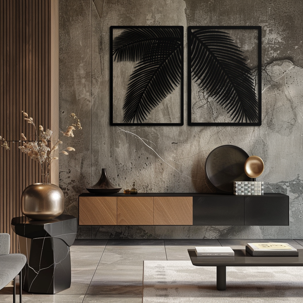 Metal Wall Art Split Palm Leaf - Modern Tropical Minimalist