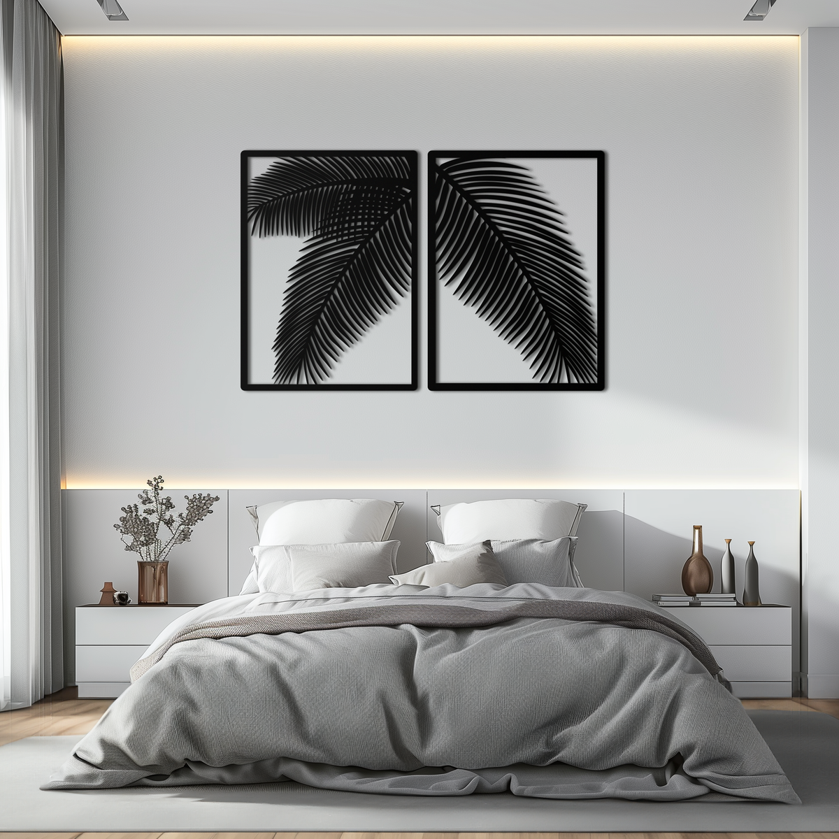 Metal Wall Art Split Palm Leaf - Modern Tropical Minimalist