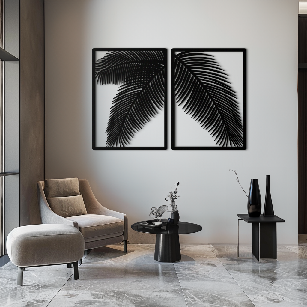 Metal Wall Art Split Palm Leaf - Modern Tropical Minimalist