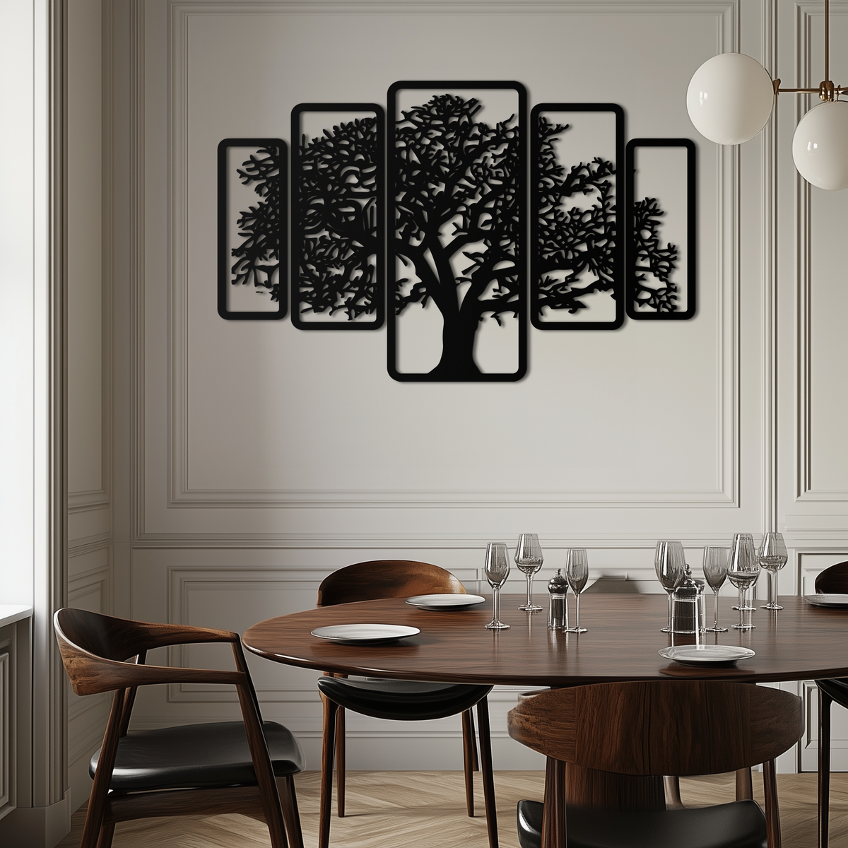 Metal Tree Wall Art Five-Panel Staggered - Dimensional Depth Design