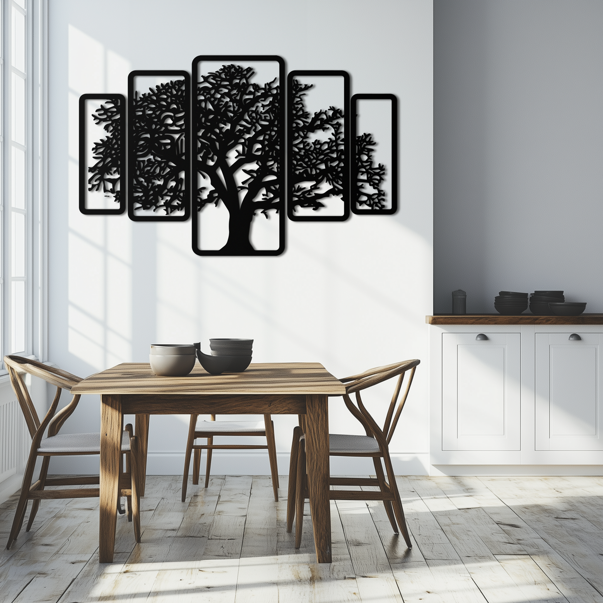 Metal Tree Wall Art Five-Panel Staggered - Dimensional Depth Design