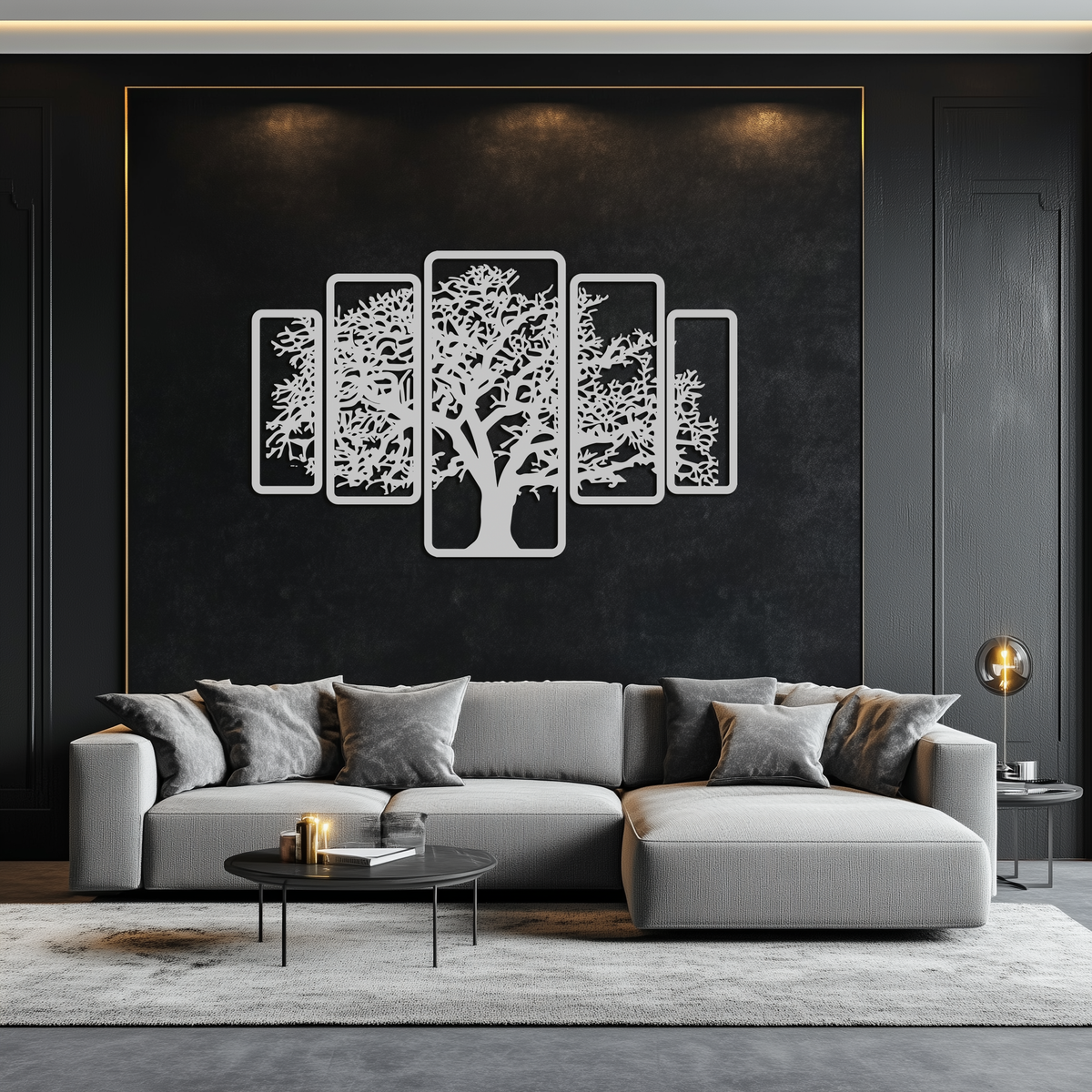Metal Tree Wall Art Five-Panel Staggered - Dimensional Depth Design