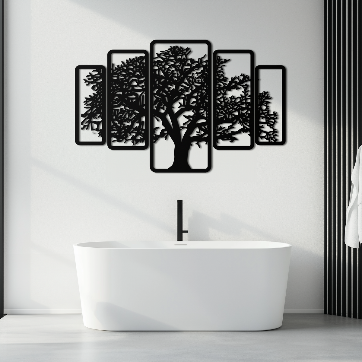 Metal Tree Wall Art Five-Panel Staggered - Dimensional Depth Design