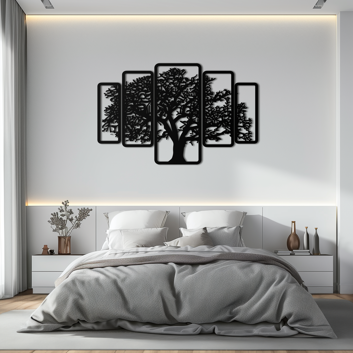 Metal Tree Wall Art Five-Panel Staggered - Dimensional Depth Design