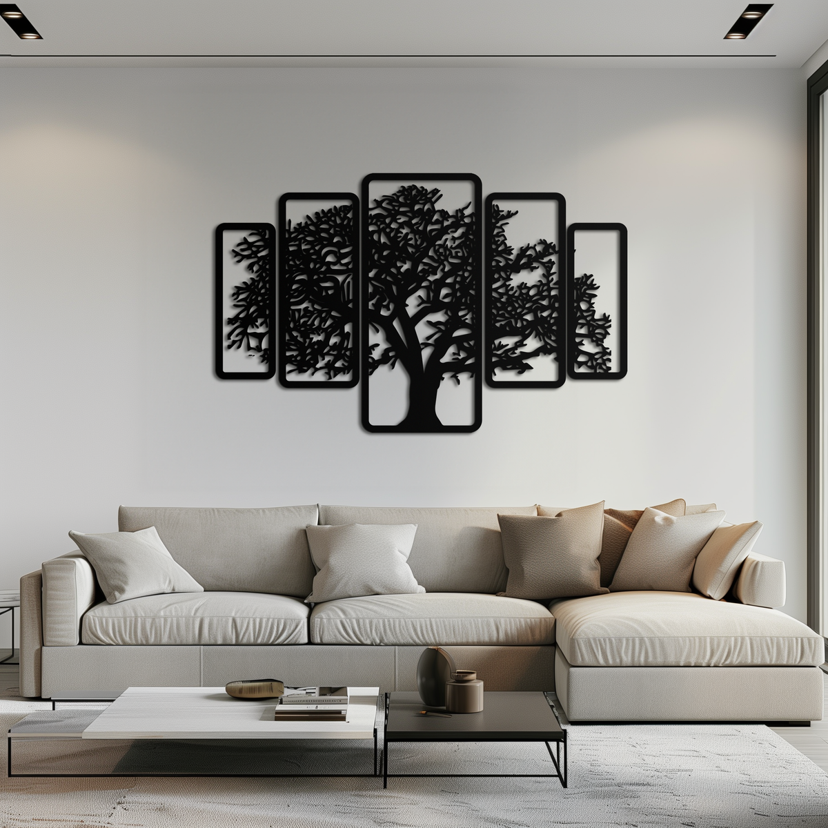 Metal Tree Wall Art Five-Panel Staggered - Dimensional Depth Design
