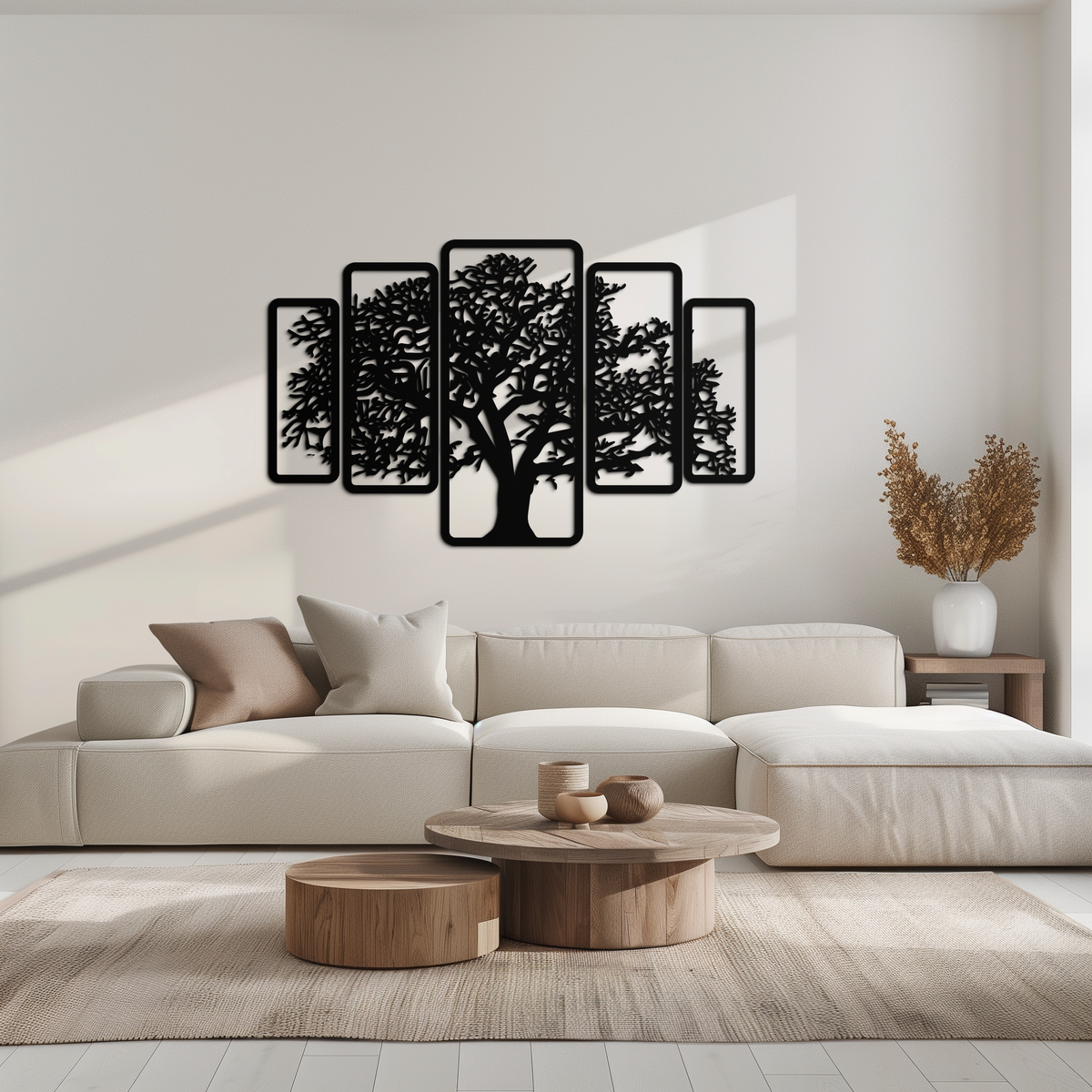 Metal Tree Wall Art Five-Panel Staggered - Dimensional Depth Design