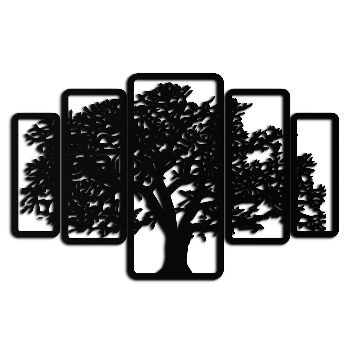Metal Tree Wall Art Five-Panel Staggered - Dimensional Depth Design