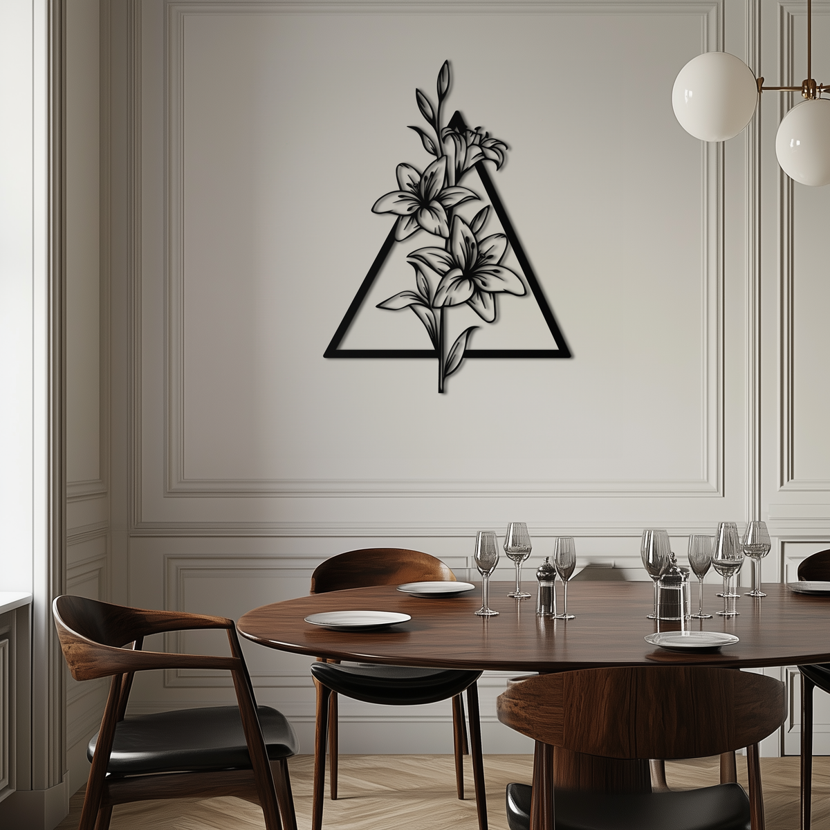 Metal Geometric Floral Wall Art Elegant Lily Botanical Design