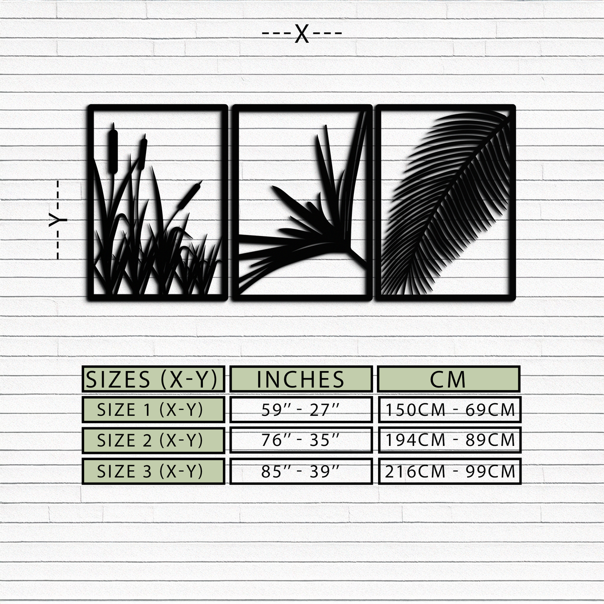 Metal Wall Art 3-Panel Tropical Botanical Design with Palm Leaves and Exotic Foliage