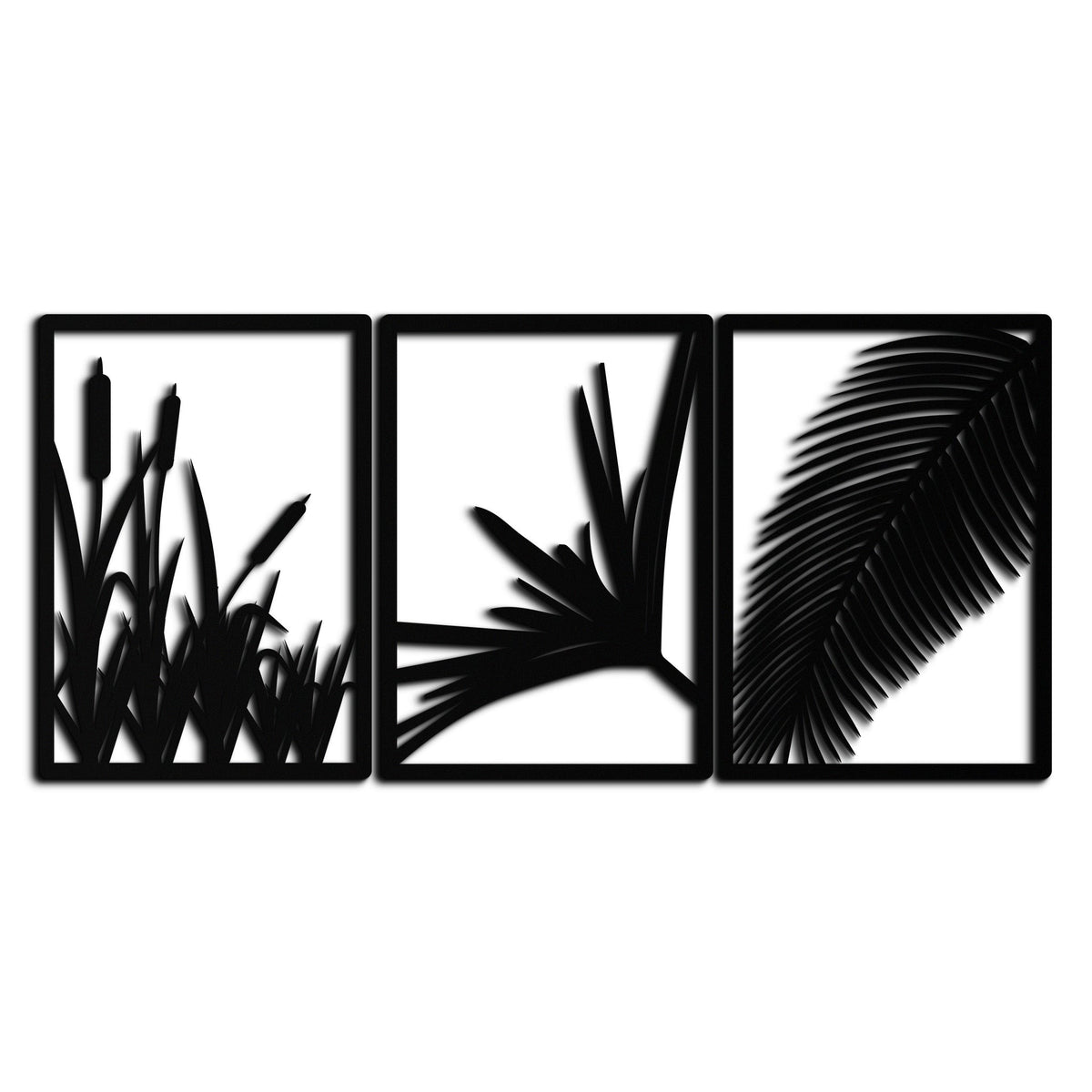 Metal Wall Art 3-Panel Tropical Botanical Design with Palm Leaves and Exotic Foliage