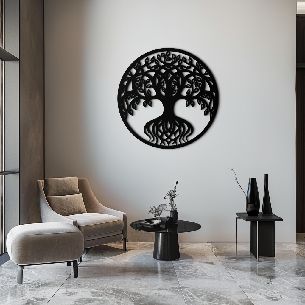Metal Tree of Life Round Wall Art - Contemporary Nature Inspired
