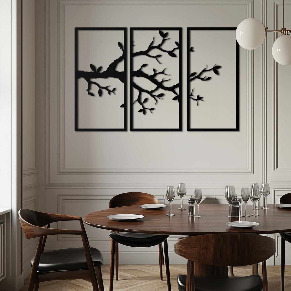 Metal Branch Wall Art 3-Panel Minimalist Tree Silhouette Sculptural Modern Decor