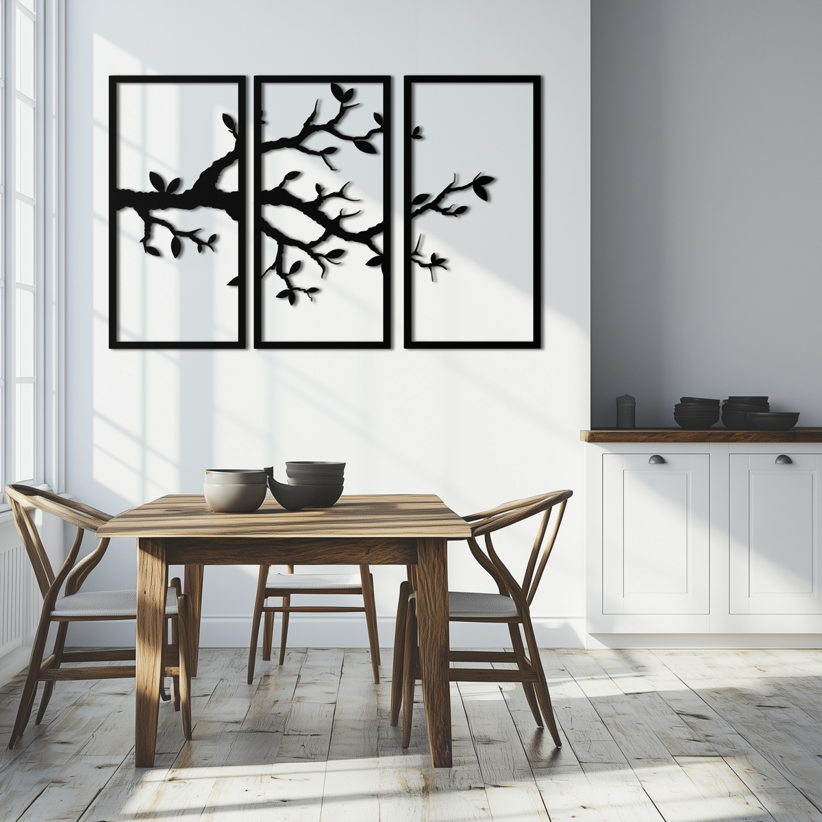 Metal Branch Wall Art 3-Panel Minimalist Tree Silhouette Sculptural Modern Decor