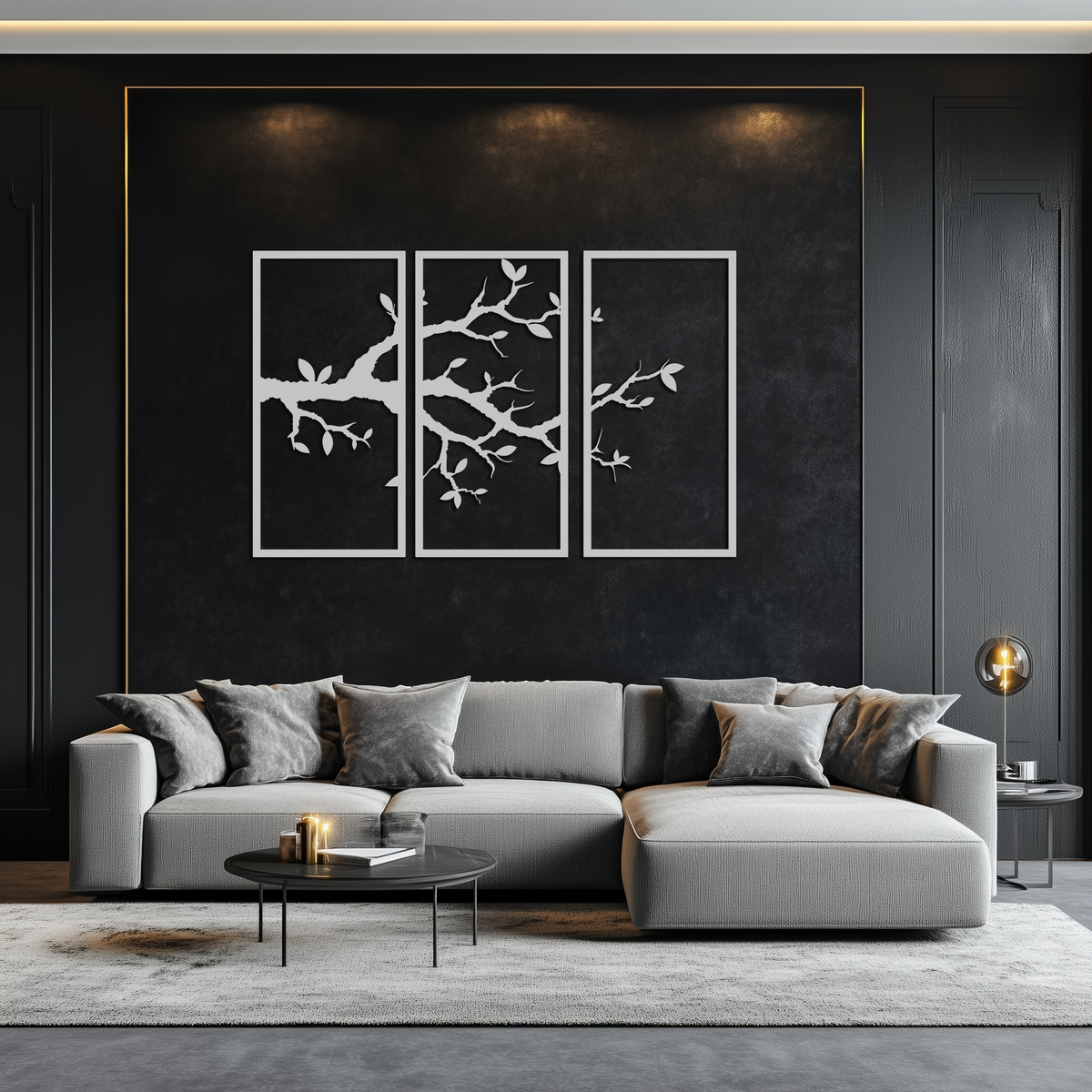 Metal Branch Wall Art 3-Panel Minimalist Tree Silhouette Sculptural Modern Decor