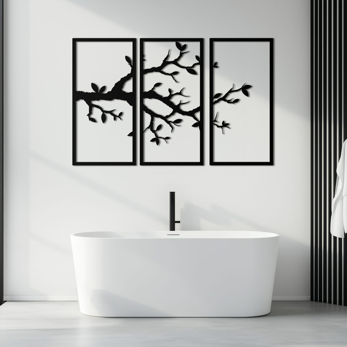 Metal Branch Wall Art 3-Panel Minimalist Tree Silhouette Sculptural Modern Decor
