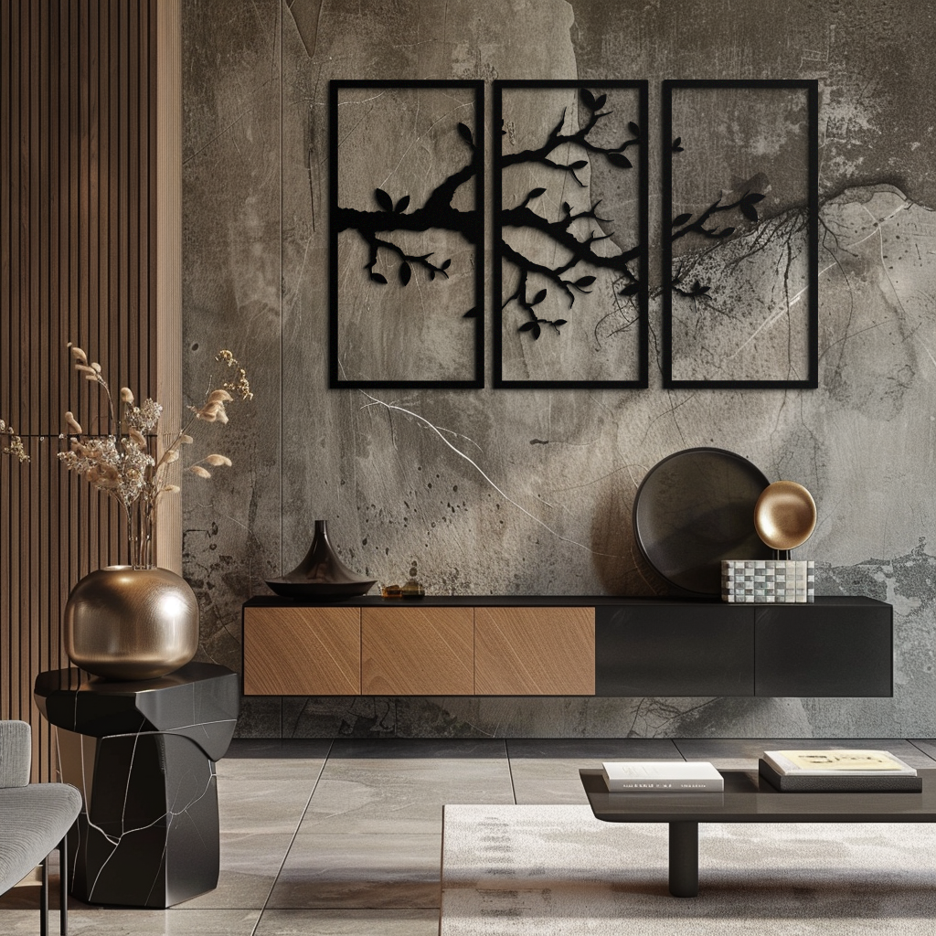Metal Branch Wall Art 3-Panel Minimalist Tree Silhouette Sculptural Modern Decor