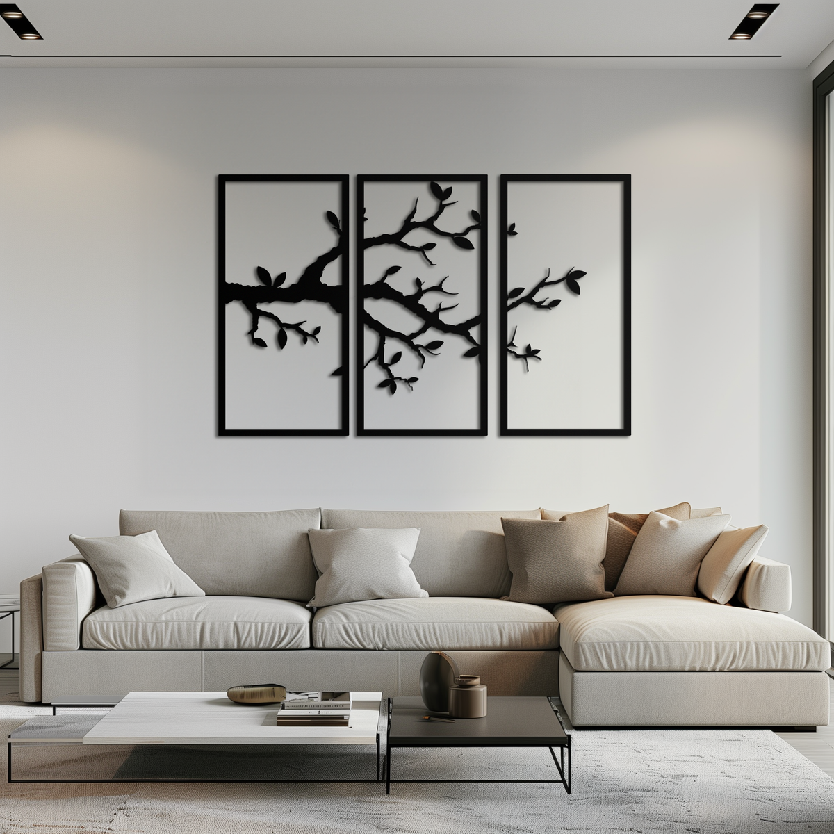 Metal Branch Wall Art 3-Panel Minimalist Tree Silhouette Sculptural Modern Decor