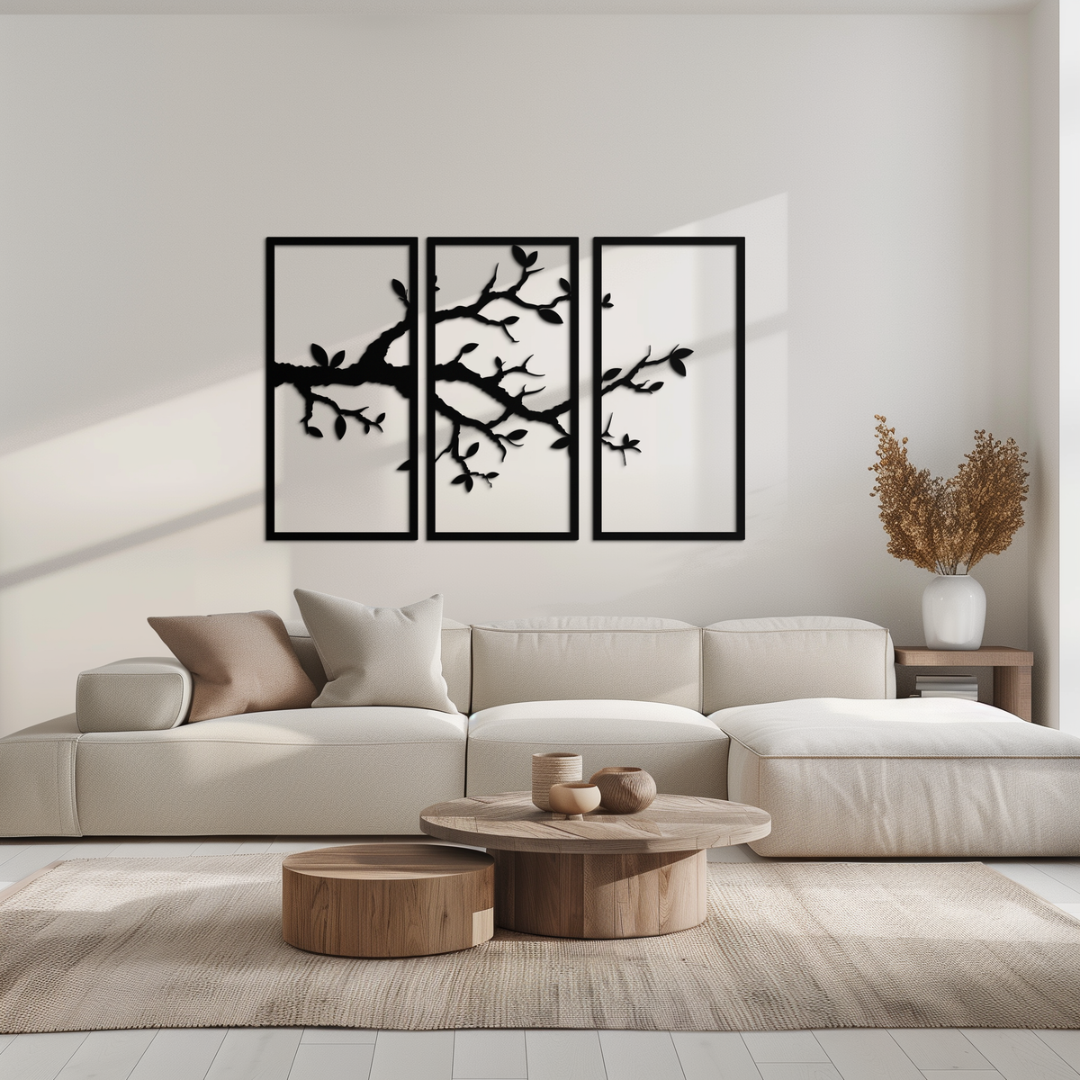 Metal Branch Wall Art 3-Panel Minimalist Tree Silhouette Sculptural Modern Decor