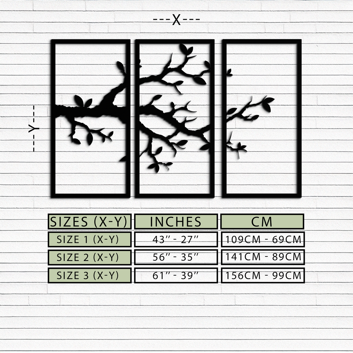 Metal Branch Wall Art 3-Panel Minimalist Tree Silhouette Sculptural Modern Decor
