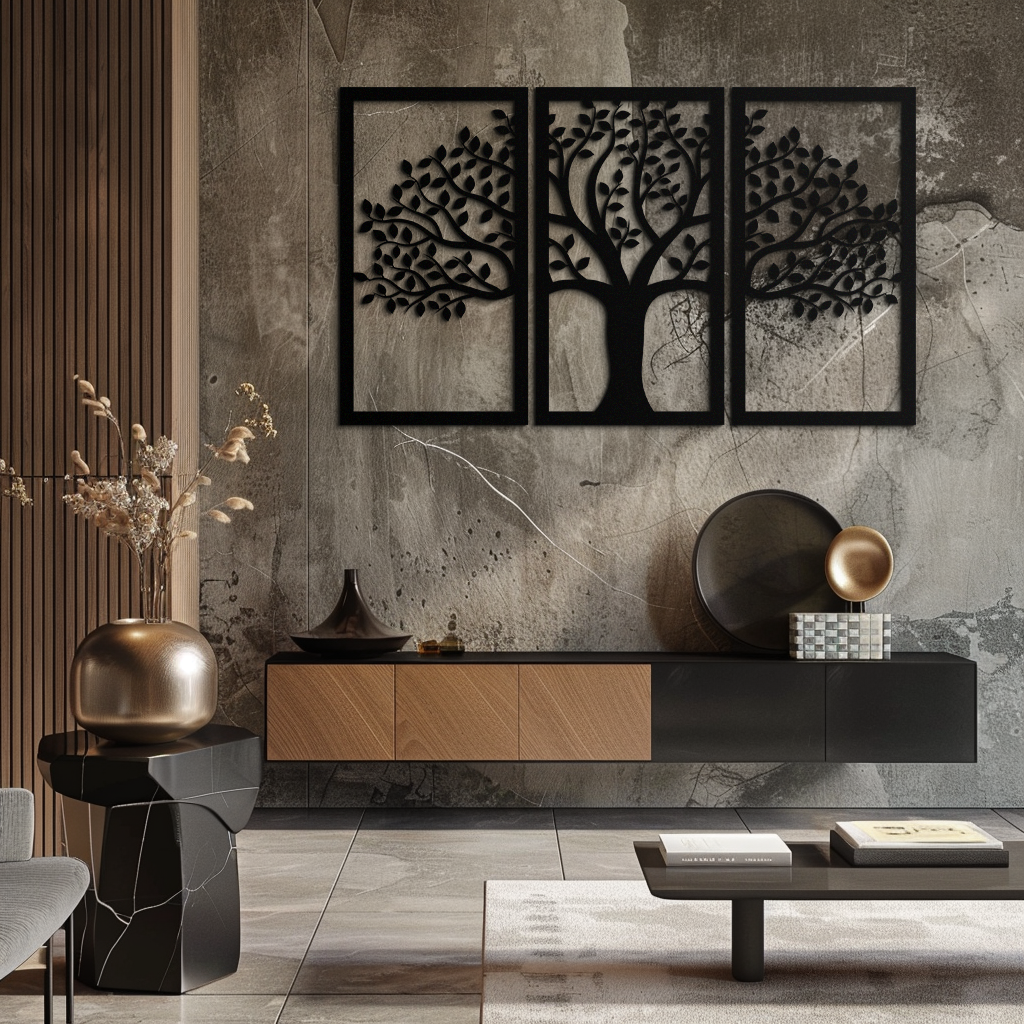 Tree of Life Metal Wall Art 3-Panel Modern Minimalist Contemporary Decor