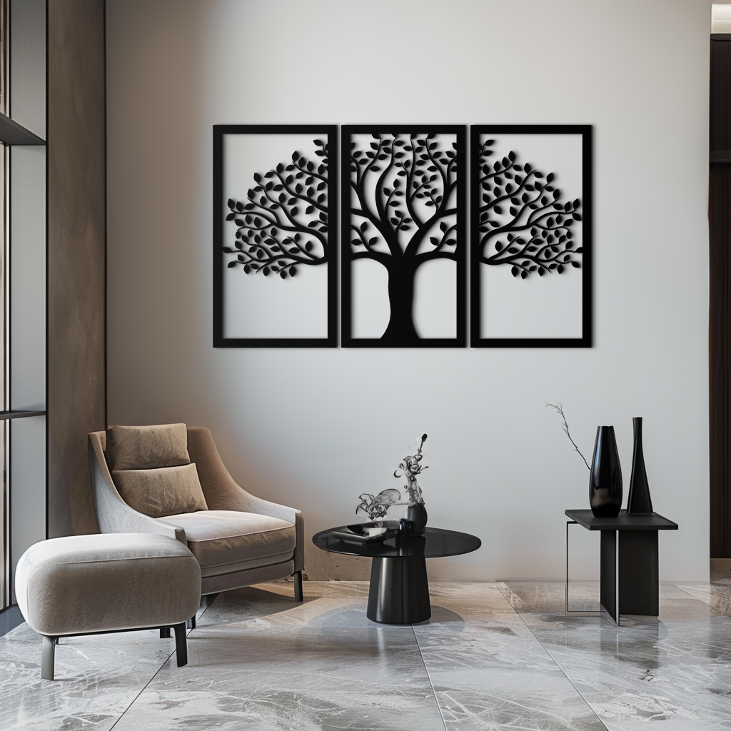 Tree of Life Metal Wall Art 3-Panel Modern Minimalist Contemporary Decor