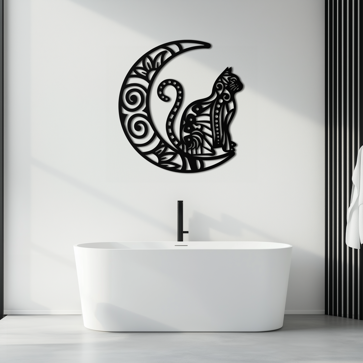 Metal Crescent Moon Cat Silhouette Wall Art - Mystical Bohemian Handcrafted Decor
