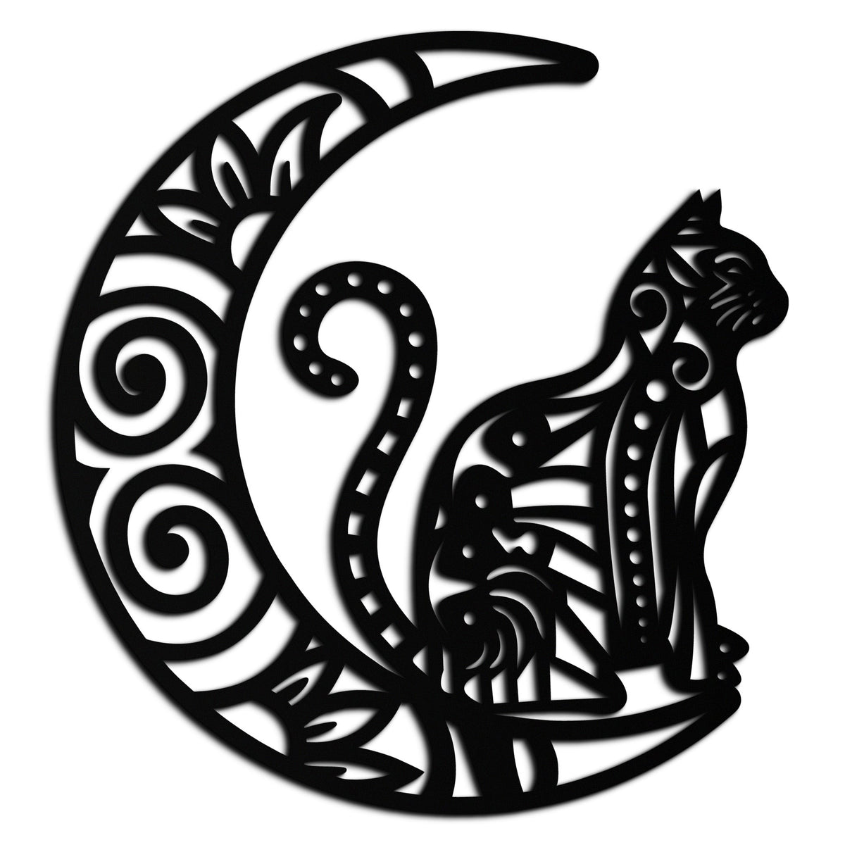 Metal Crescent Moon Cat Silhouette Wall Art - Mystical Bohemian Handcrafted Decor