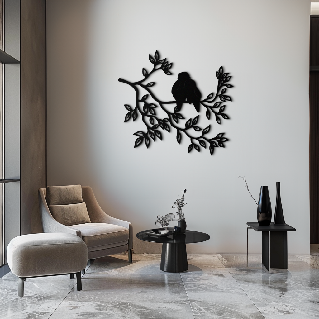 Love Birds Metal Wall Art - Romantic Silhouette Decor Design