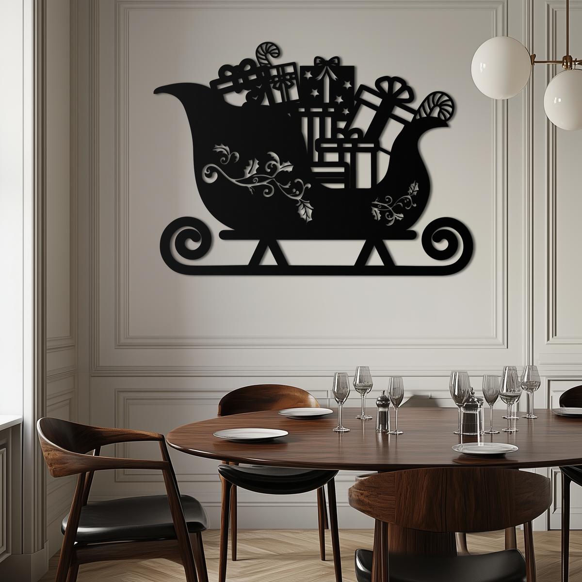 Christmas Sleigh Metal Wall Art - Beautifully Detailed Festive Holiday Decor Design