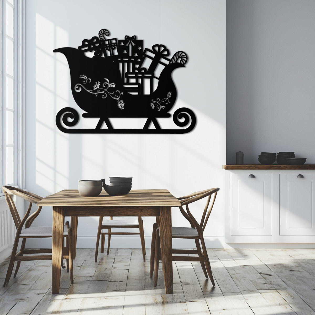 Christmas Sleigh Metal Wall Art - Beautifully Detailed Festive Holiday Decor Design