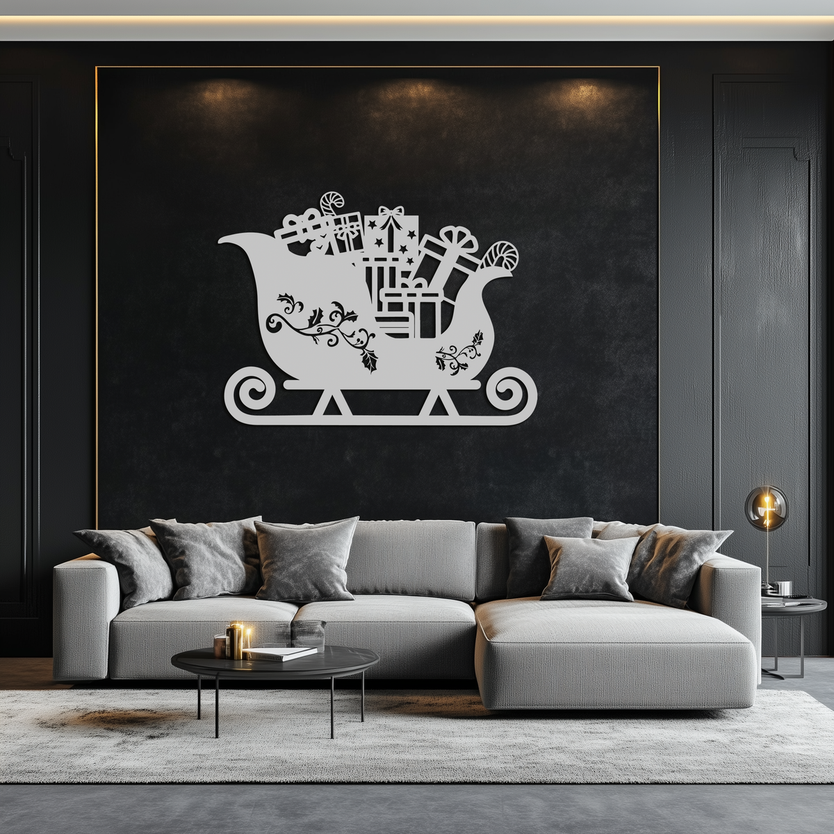 Christmas Sleigh Metal Wall Art - Beautifully Detailed Festive Holiday Decor Design