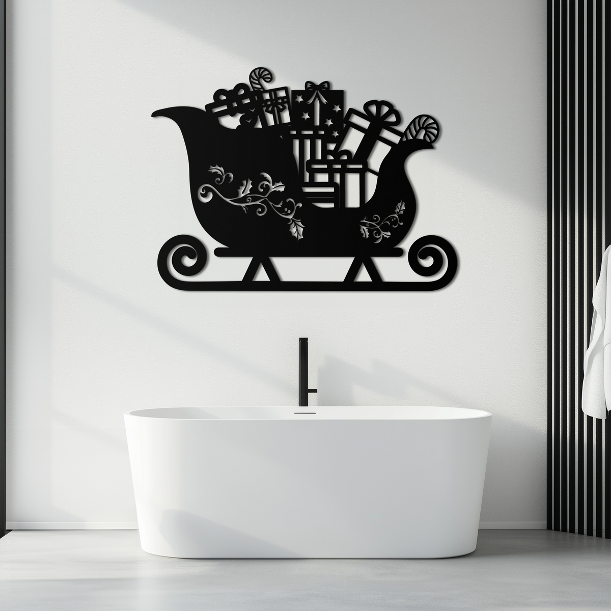 Christmas Sleigh Metal Wall Art - Beautifully Detailed Festive Holiday Decor Design
